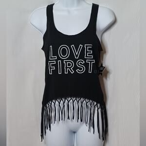 PIXIELANE Black Tank Top With Graphic Print LOVE FIRST. 9/10
